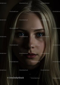 Close up portrait of thoughtful young woman with blue eyes