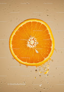 Fresh Slice of Orange with Splashing Water Droplets