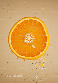 Fresh Slice of Orange with Splashing Water Droplets