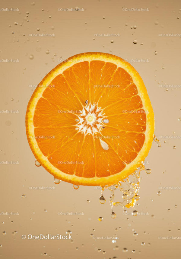 Fresh Slice of Orange with Splashing Water Droplets