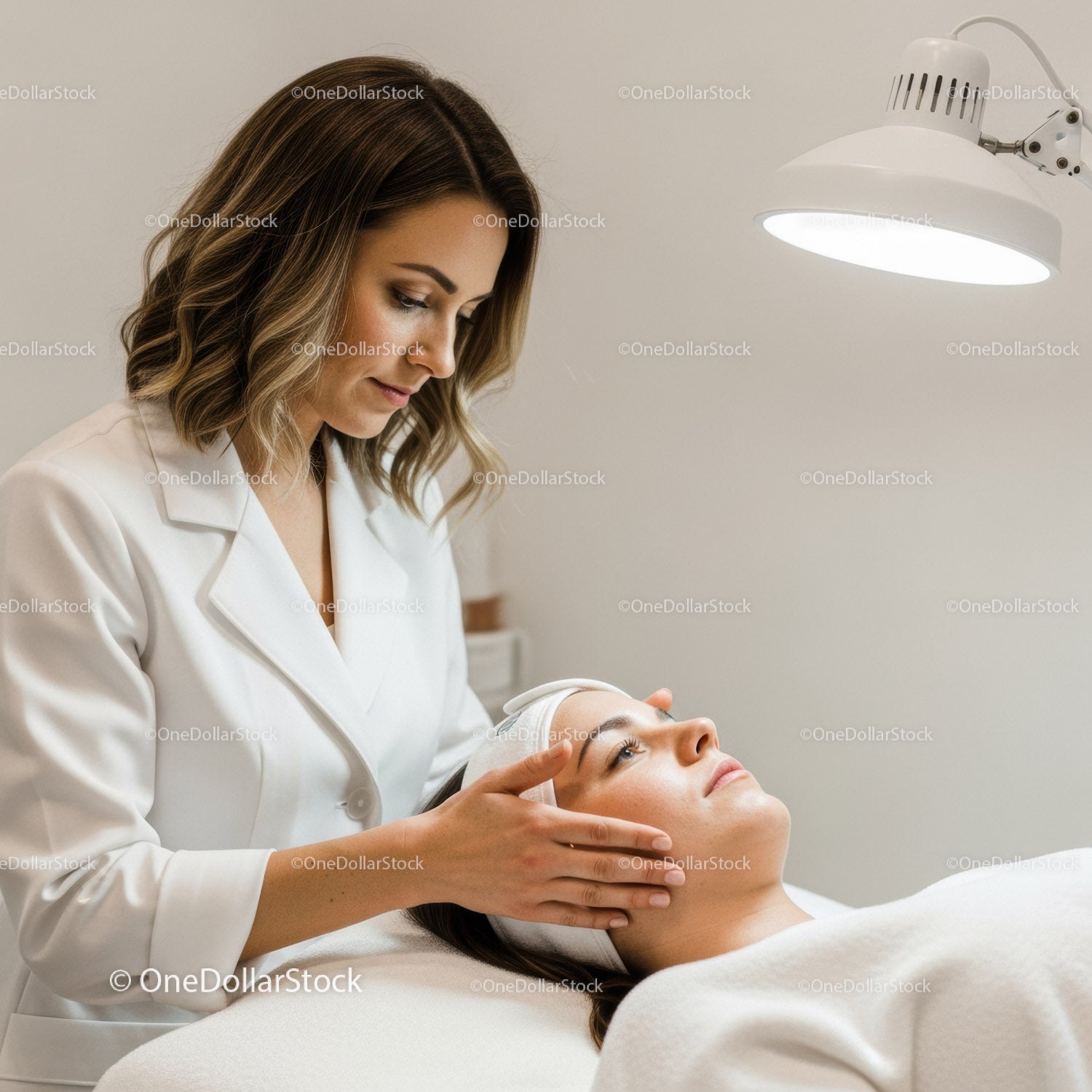 Zabieg Spa na twarz z kobietą korzystającą z usług pielęgnacyjnych w profesjonalnej klinice