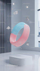Colorful Floating Ring Sculpture in Modern Minimalist Interior