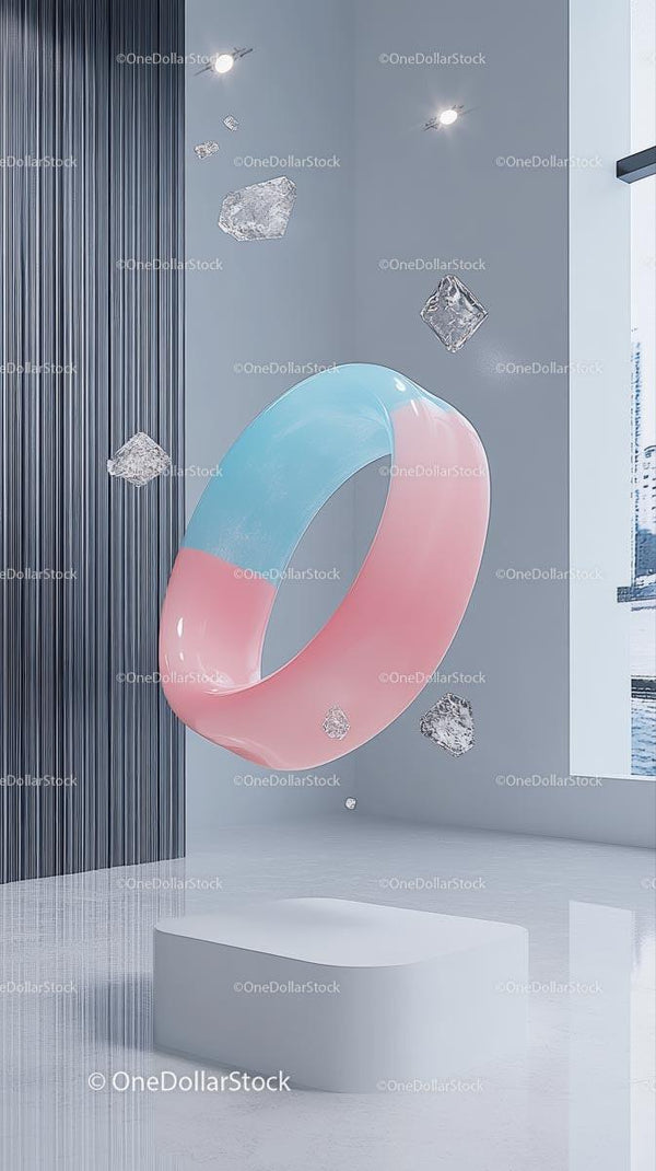 Colorful Floating Ring Sculpture in Modern Minimalist Interior