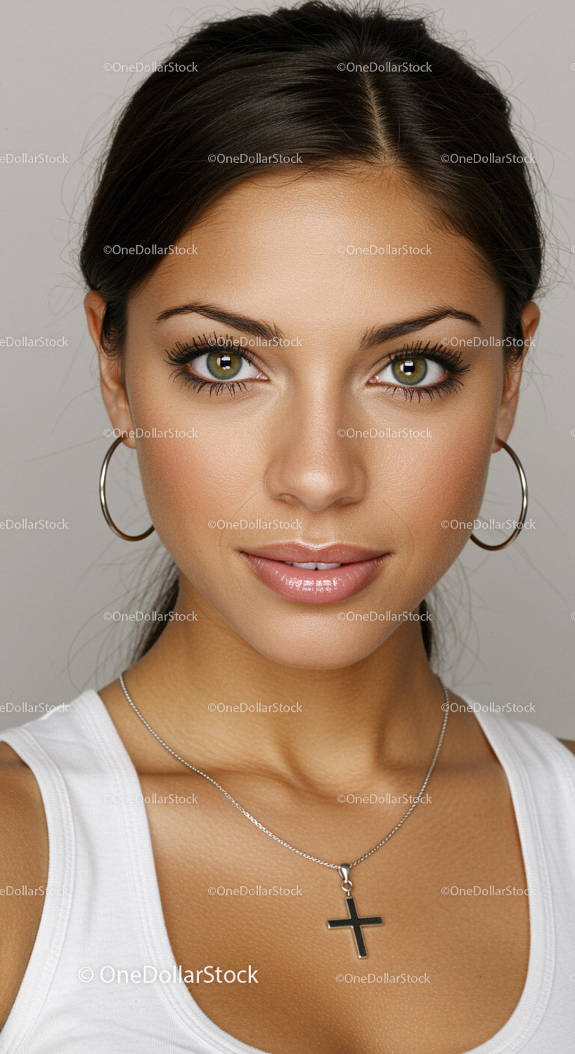 Close-up of a Woman with Elegant Style and Makeup