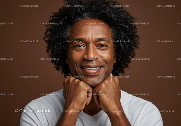 Happy African American Man with Curly Hair and Genuine Smile