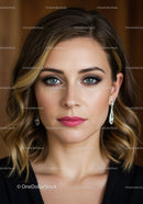 Elegant Woman with Blue Eyes and Glamorous Makeup Portrait