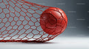 Red Soccer Ball in Goal Net with Dynamic Sports Atmosphere