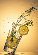 Refreshing lemon water splash with rosemary herb