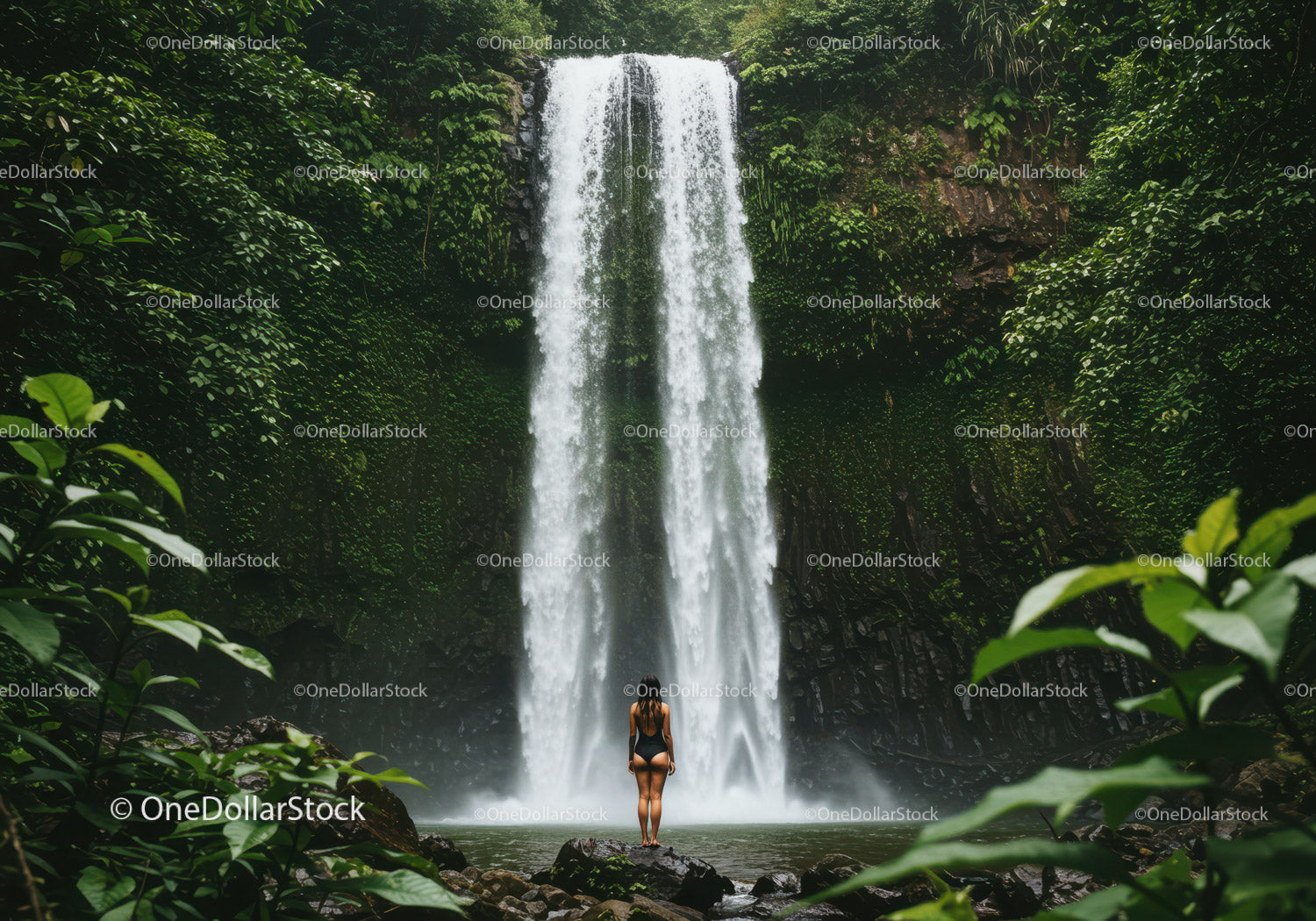 Serene Waterfall in Lush Tropical Jungle for Nature Enthusiasts