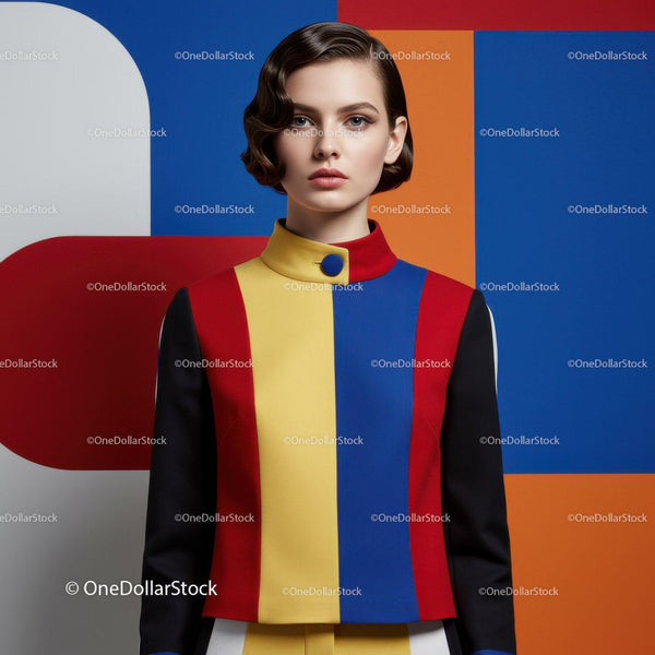 Woman in Bold Color Block Fashion Jacket