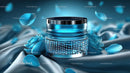 Elegant Blue Cosmetic Jar Among Delicate Petals