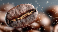 Flying Coffee Beans in Motion on a Dark Background