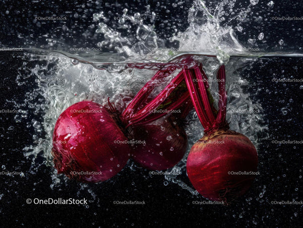 Fresh Organic Beetroot with Greens in Water Splash for Healthy Eating