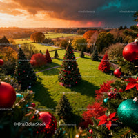 Festive decorated Christmas tree in autumn park