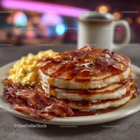 Delicious Pancakes with Maple Syrup and Crispy Bacon