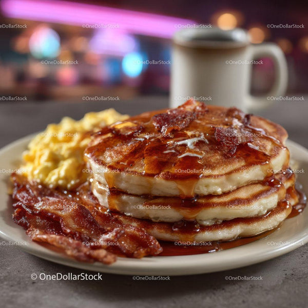 Delicious Pancakes with Maple Syrup and Crispy Bacon