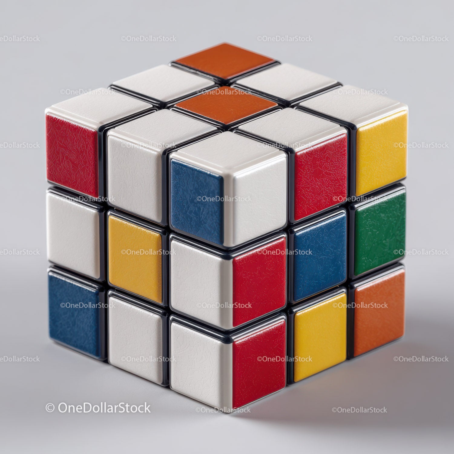 Colorful Rubik's Cube with Vibrant Red, Blue, Green, Yellow, and White Colors