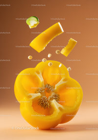 Fresh Yellow Bell Pepper Floating with Seeds