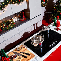 Modern kitchen with festive Christmas decorations and cookware