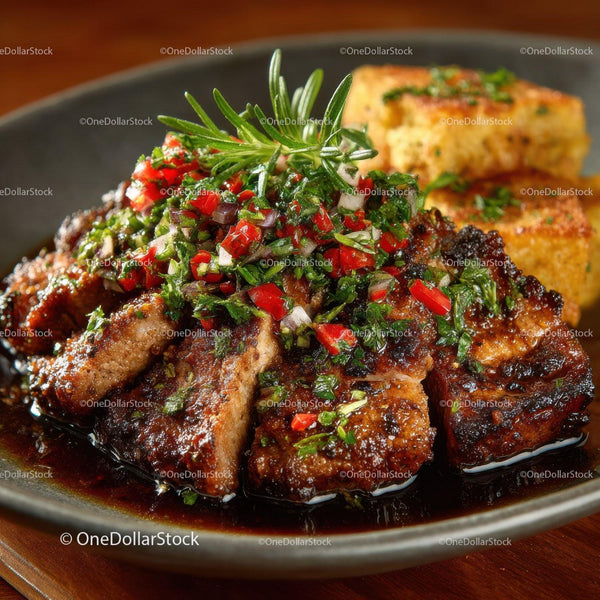 Grilled Beef Ribs with Spicy Chimmichurri and Roasted Garlic Bread