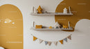 Decorative Nursery Shelves with Woodland Animal Toys and Bunting