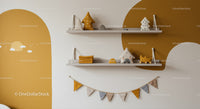 Decorative Nursery Shelves with Woodland Animal Toys and Bunting