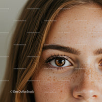 Close-up Portrait of a Woman with Brown Eyes and Freckles