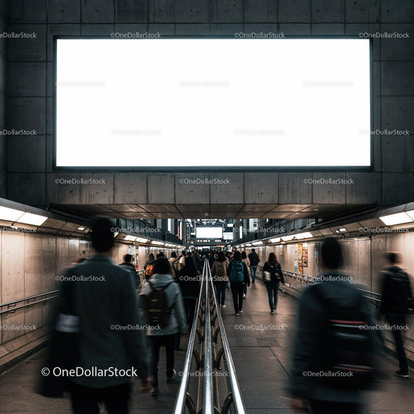 Commuters walking through underground transit corridor JPG Mockup Image