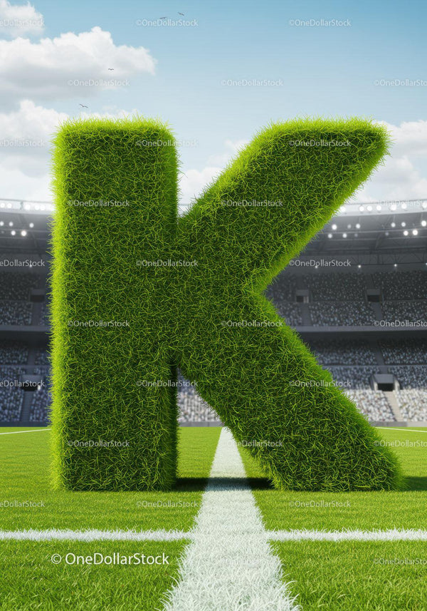Green Grass Letter K on Football Field