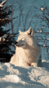 Arctic Fox Relaxing in a Snowy Winter Landscape
