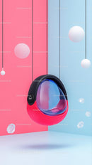 Colorful Modern Wireless Headphones in Pink and Blue Minimalist Setting