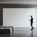 Businessman walking in modern minimalistic office lobby