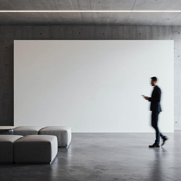 Businessman walking in modern minimalistic office lobby JPG Mockup Image
