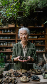Elderly Woman with Herbal Collection in Cozy Botanical Shop