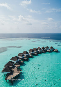 Overwater Bungalows in Tropical Paradise with Turquoise Waters