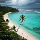 Serene Tropical Beach with Palm Tree and Turquoise Waters