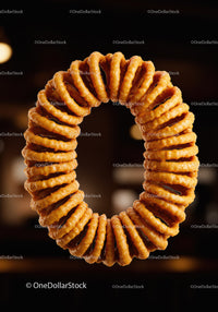 Stack of crispy onion rings in a circular arrangement
