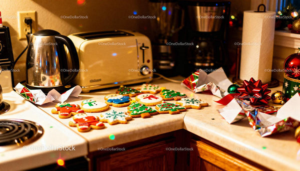 Festive Christmas Cookies Cooling on Kitchen Counter