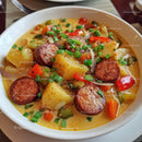 Hearty Spicy Sausage and Potatoes Stew with Bell Peppers and Chives