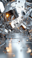 Futuristic Metallic Cubes in Dynamic Explosion Scene