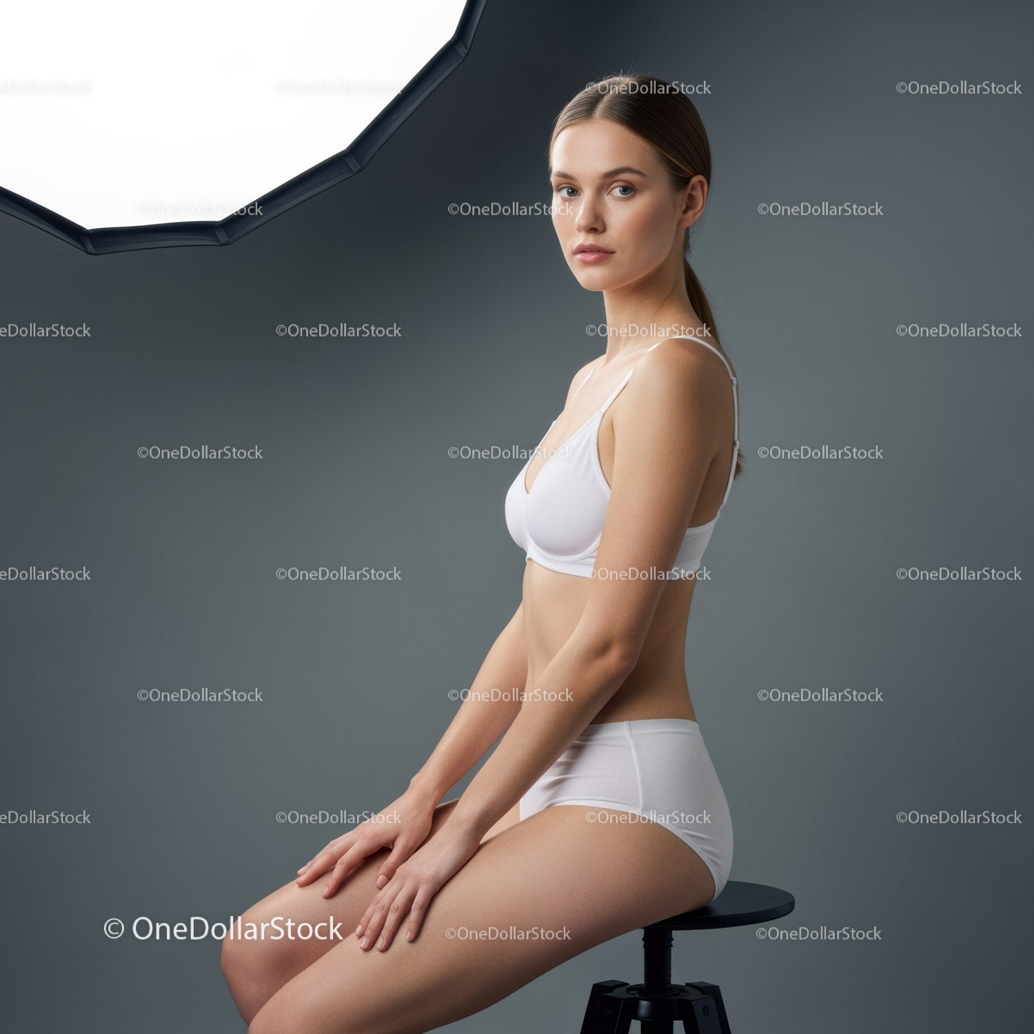 Elegant Female Portrait in Studio with Soft Lighting and Minimalist Background