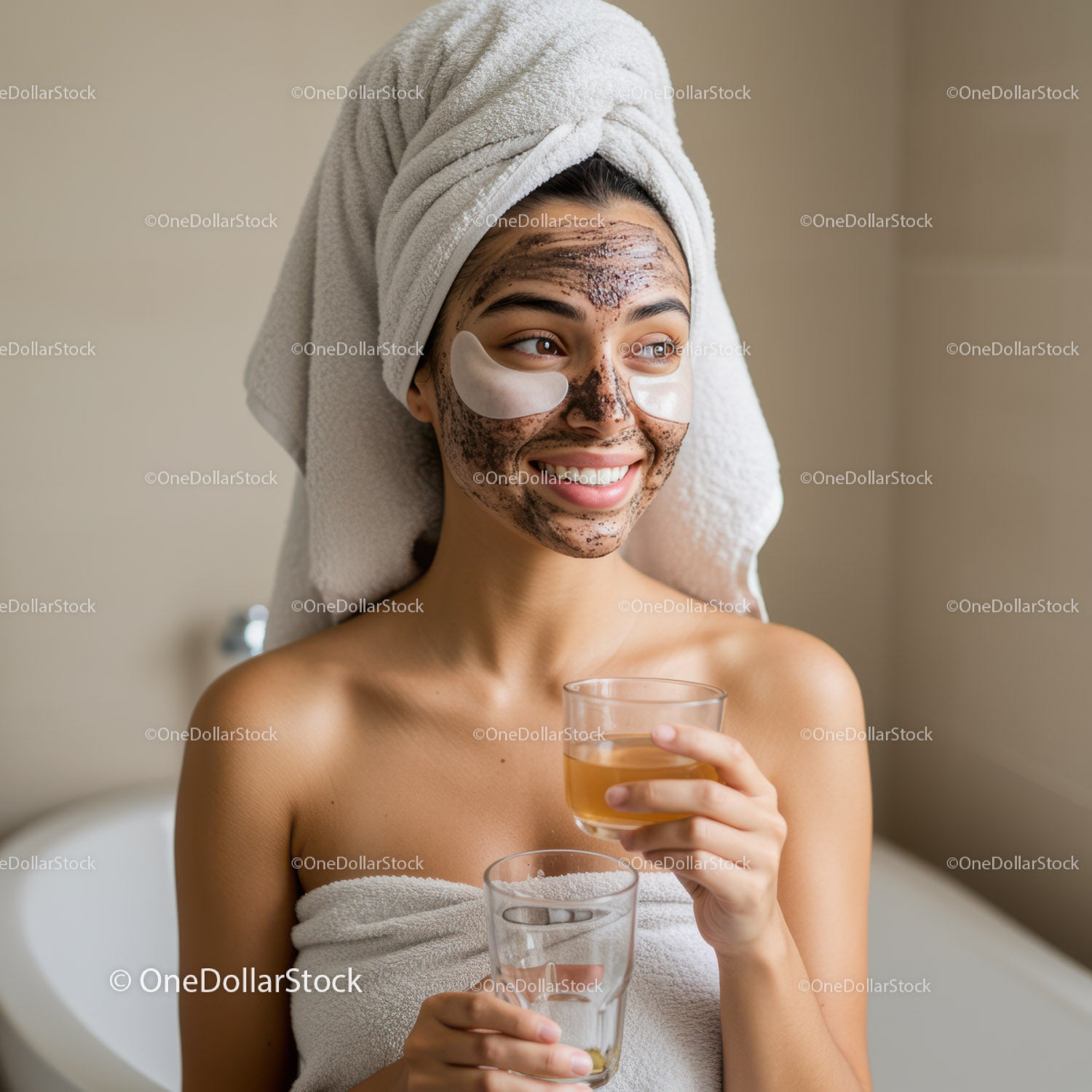 Relaxing Spa Scene with Facial Mask and Refreshing Drinks