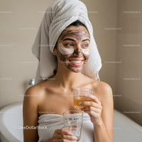 Relaxing Spa Scene with Facial Mask and Refreshing Drinks