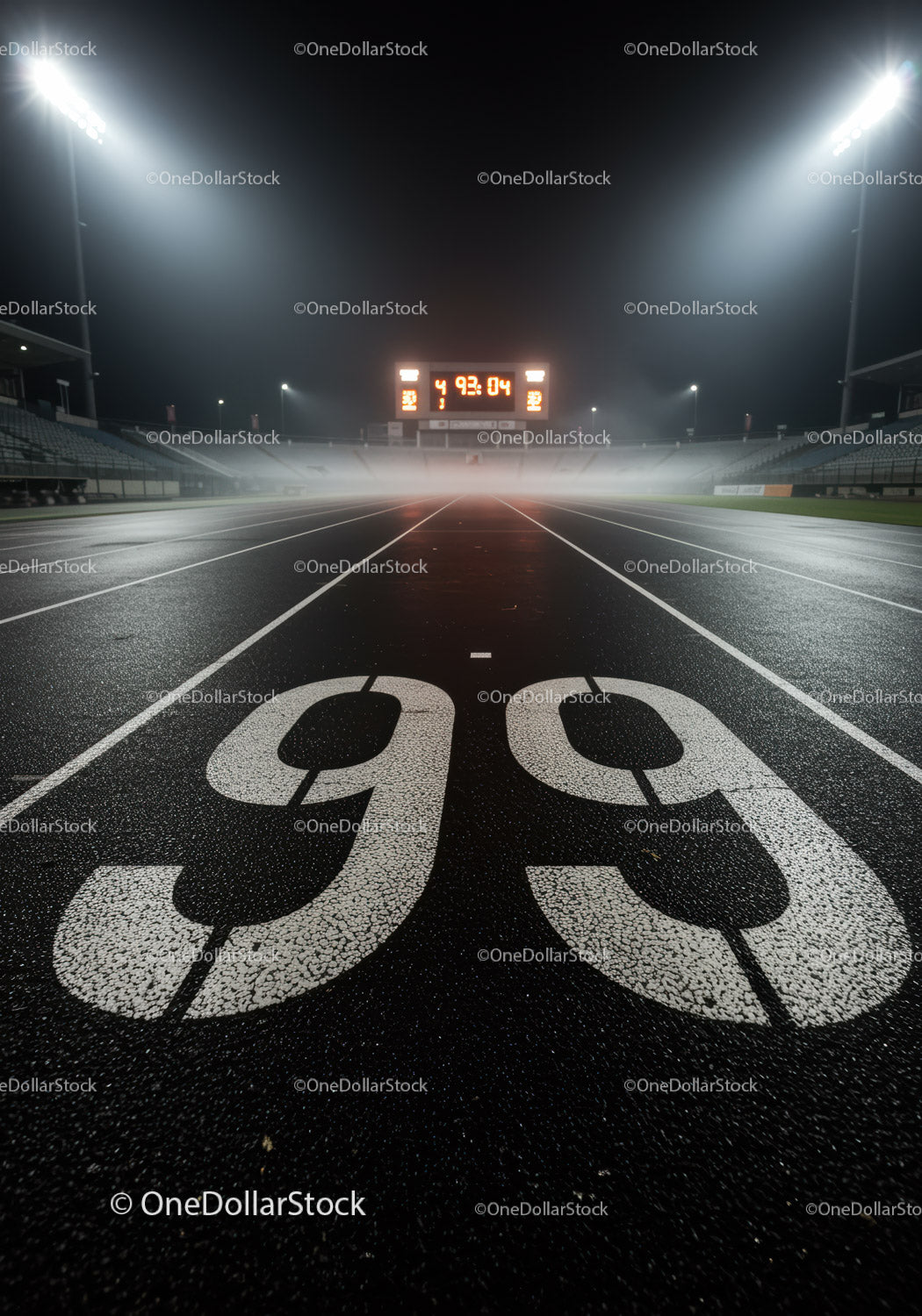 Nighttime illuminated running track with finish line