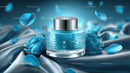 Luxury Blue Cosmetic Jar Surrounded by Elegant Floral Accents