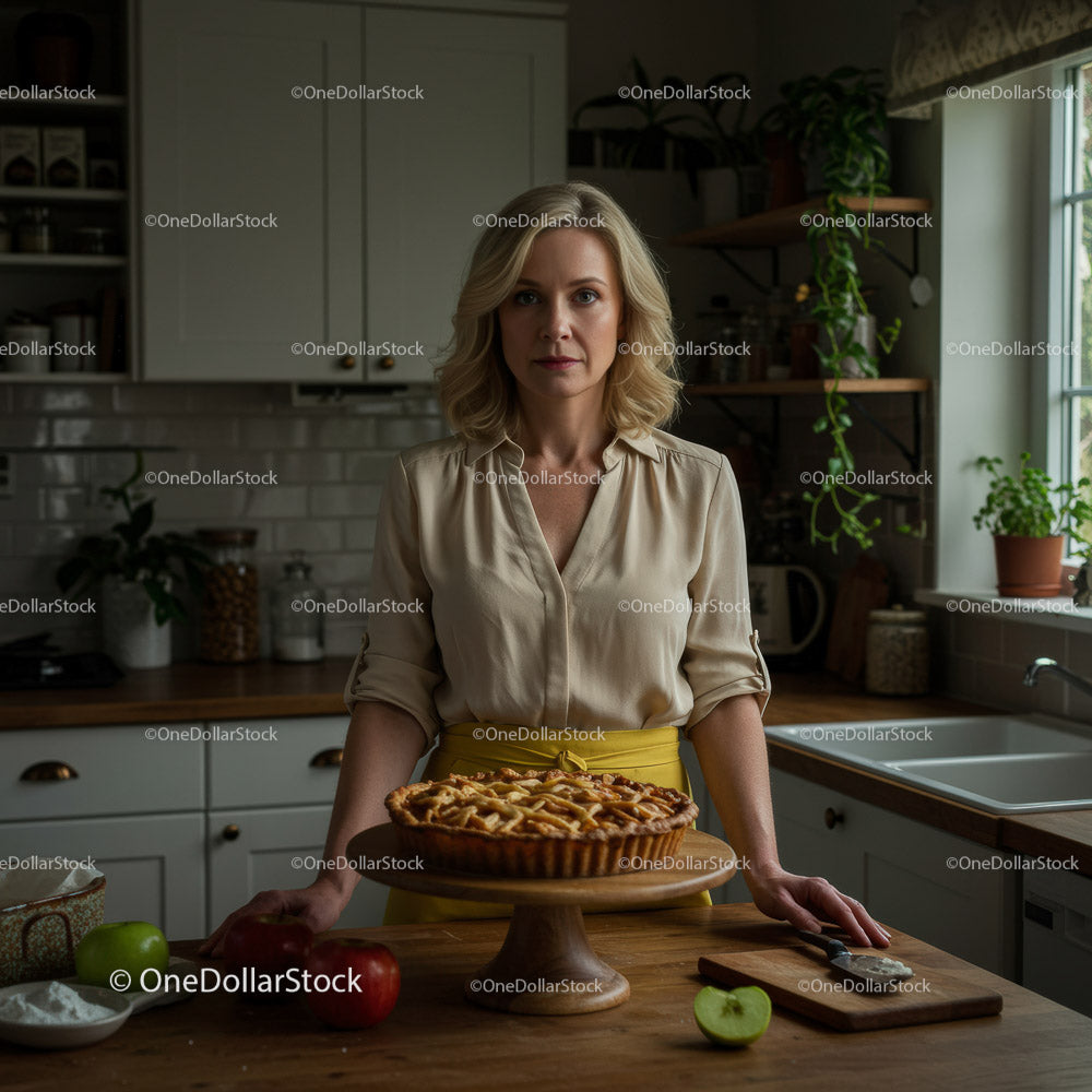 Woman Preparing Delicious Homemade Apple Pie in Kitchen