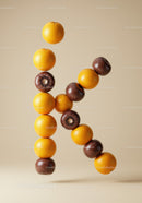 Creative letter K made from oranges and kiwis
