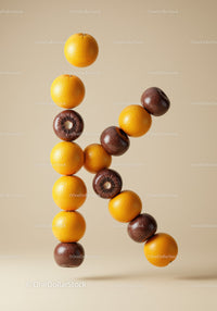 Creative letter K made from oranges and kiwis