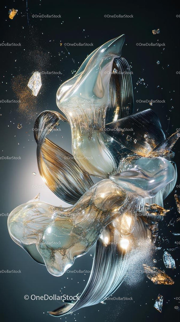 Futuristic Abstract Glass Sculpture with Luminous Crystal Forms