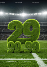 Grass-covered numbers 29 and 9999 on soccer field